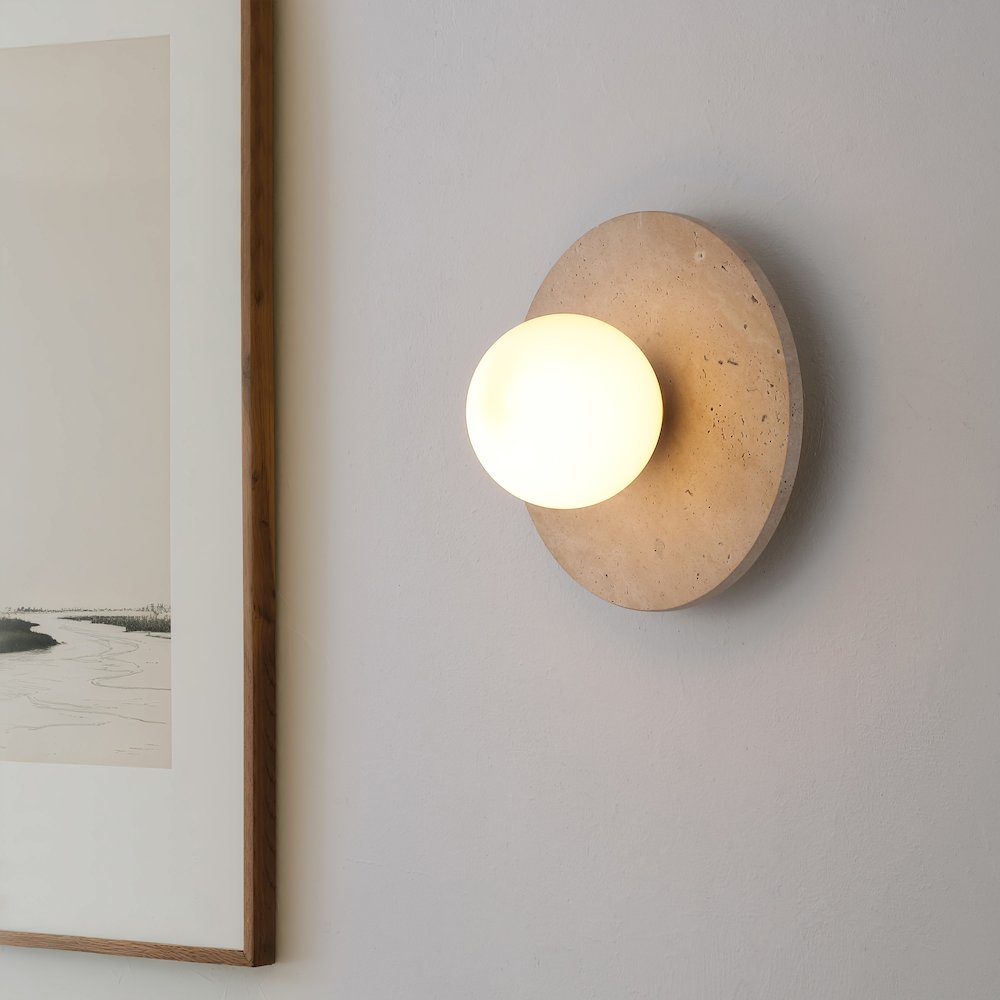 Tivoli Modern Minimalist 1-Light Ovoid Travertine LED Wall Sconce, Light