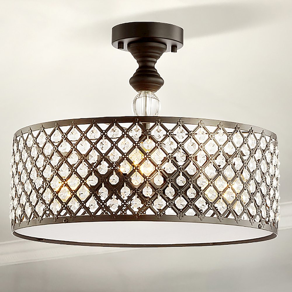 Elise Crystal/Metal Drum Semi Flush Mount