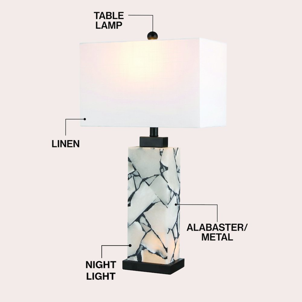 Elizabeth Alabaster Mosaic LED Table Lamp with Nightlight Base