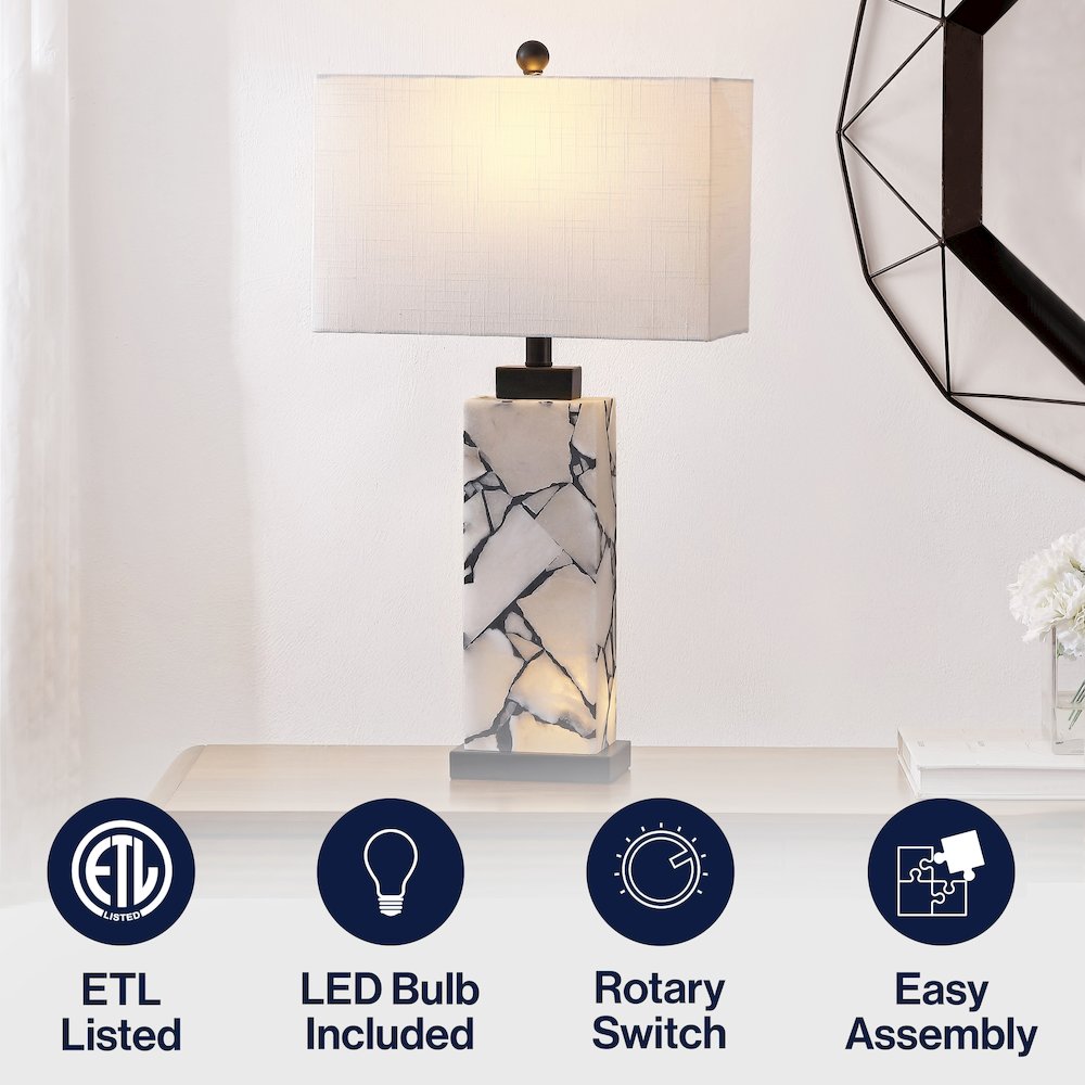 Elizabeth Alabaster Mosaic LED Table Lamp with Nightlight Base