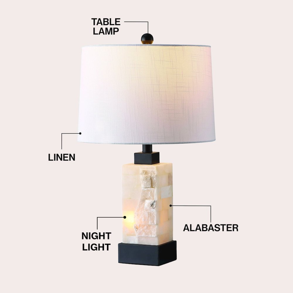 Eloise Alabaster/Metal LED Table Lamp with Nightlight Base