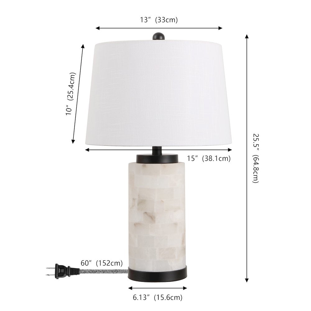 Eliza Alabaster Column LED Table Lamp with Nightlight Base