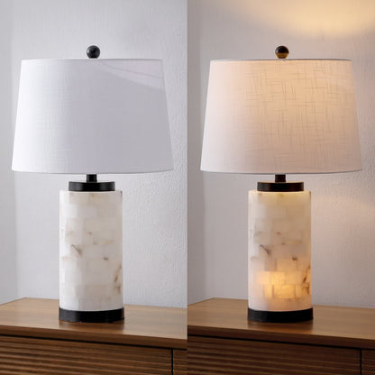 Eliza Alabaster Column LED Table Lamp with Nightlight Base