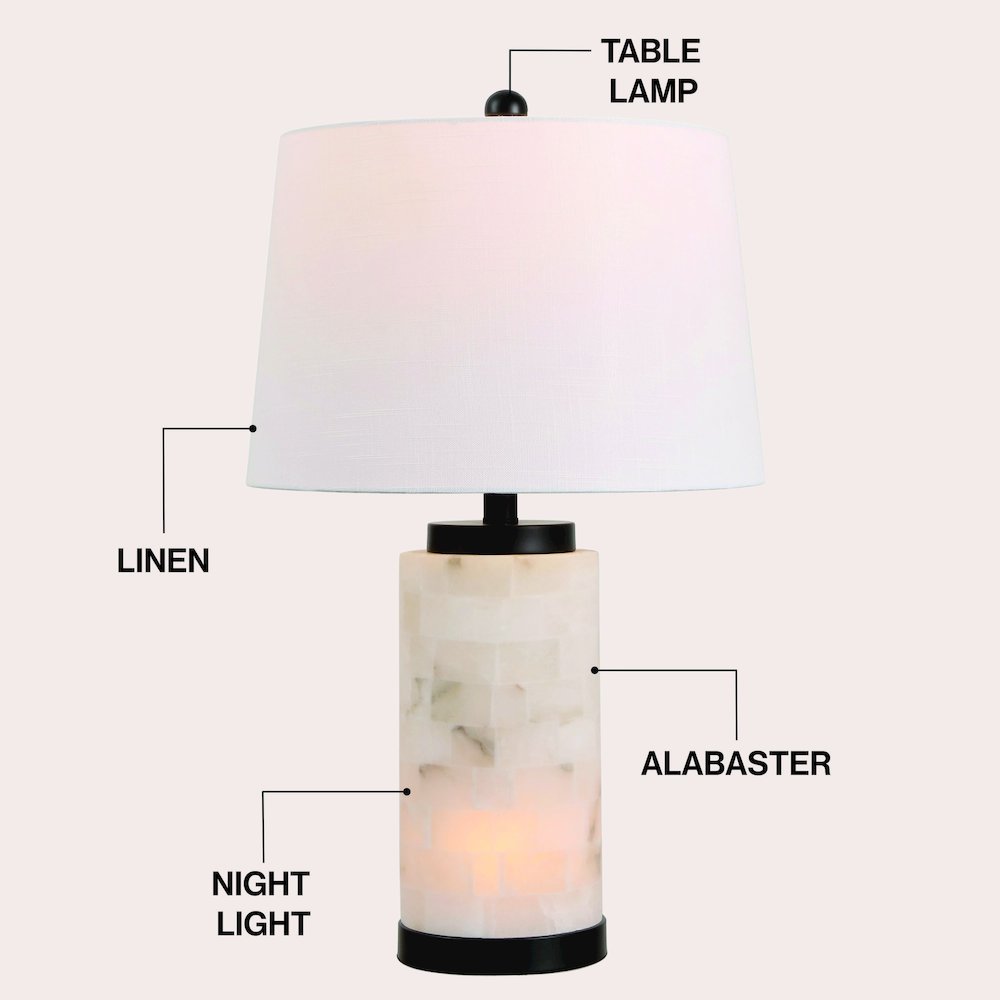 Eliza Alabaster Column LED Table Lamp with Nightlight Base