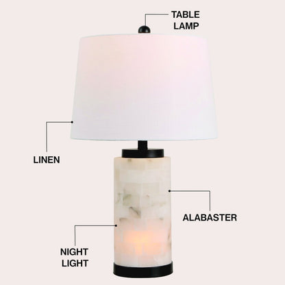 Eliza Alabaster Column LED Table Lamp with Nightlight Base