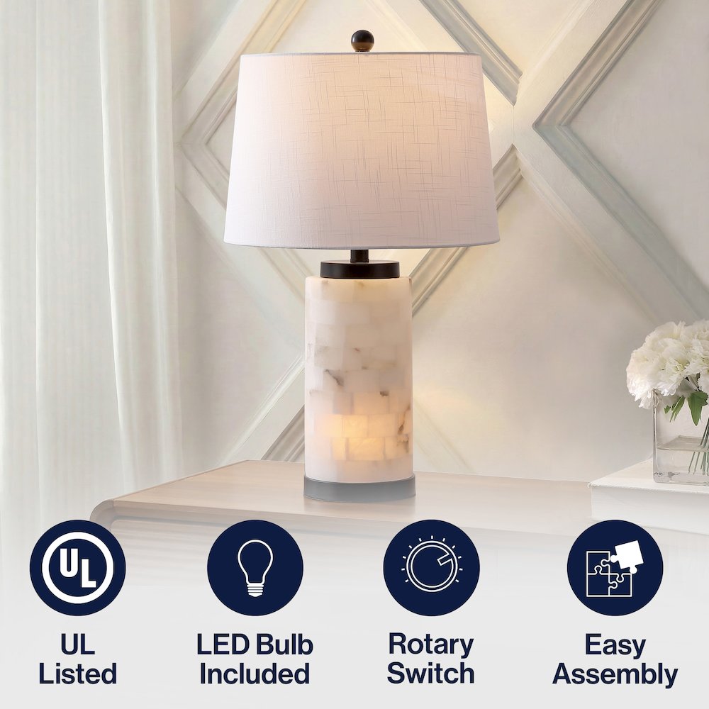 Eliza Alabaster Column LED Table Lamp with Nightlight Base