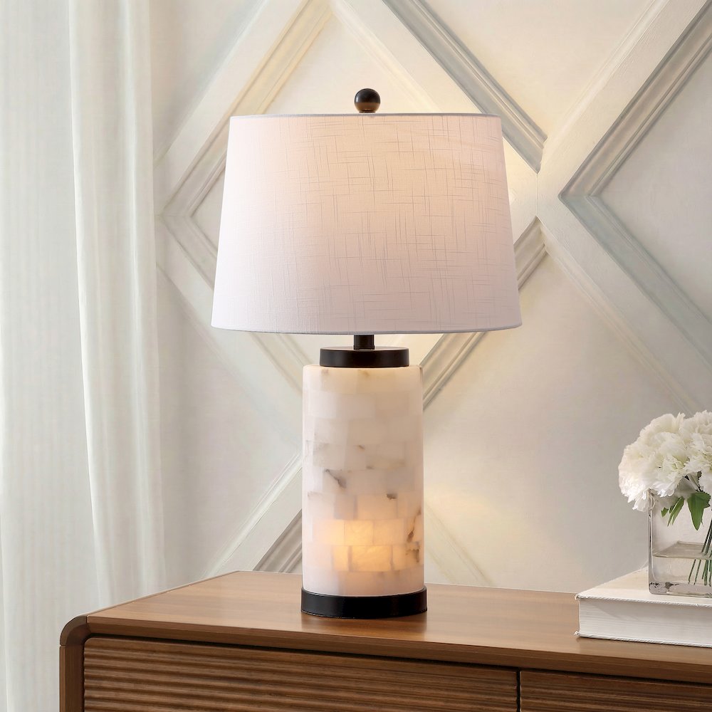 Eliza Alabaster Column LED Table Lamp with Nightlight Base