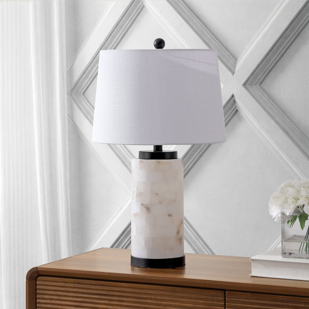 Eliza Alabaster Column LED Table Lamp with Nightlight Base
