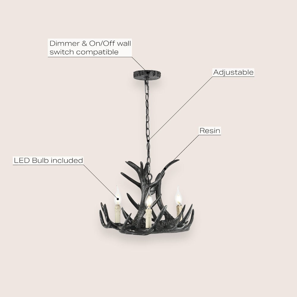 Nelle Adjustable Resin Antler 3-Light Led Chandelier