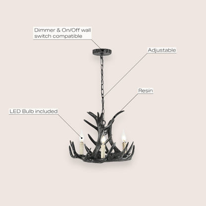 Nelle Adjustable Resin Antler 3-Light Led Chandelier