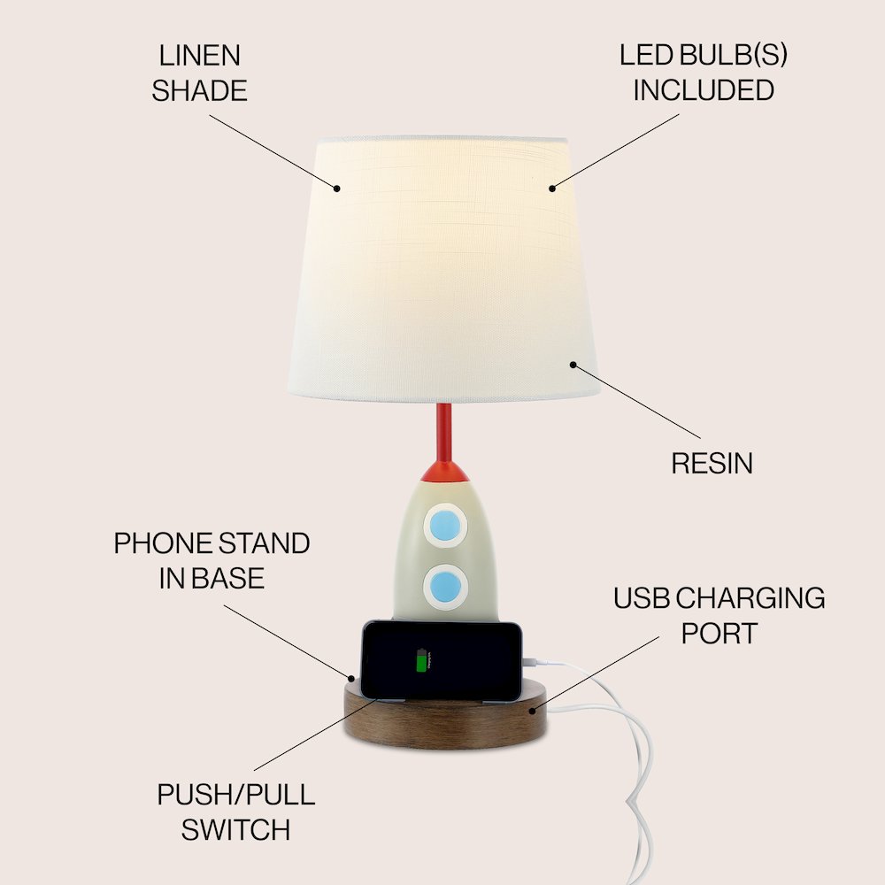 Houston Transitional Style Iron/Resin Rocket Led Kids' Table Lamp
