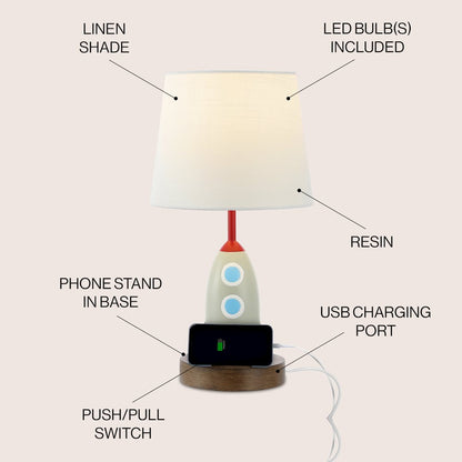Houston Transitional Style Iron/Resin Rocket Led Kids' Table Lamp