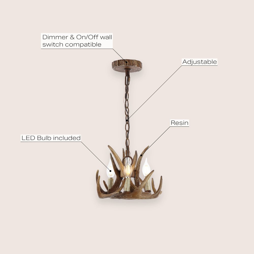 Nelle Adjustable Resin Antler 3-Light Led Chandelier