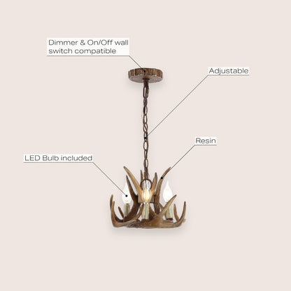 Nelle Adjustable Resin Antler 3-Light Led Chandelier