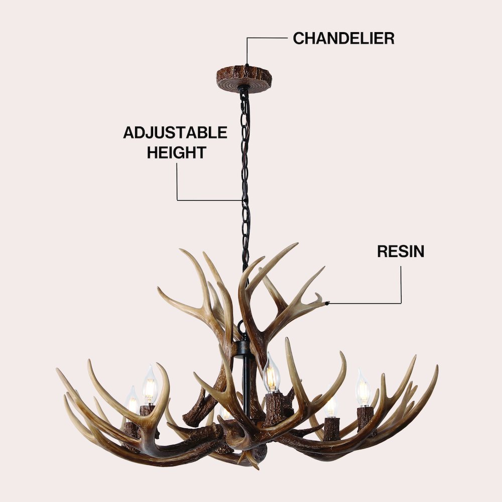 Eldora 6-Light Adjustable Resin Antler LED Chandelier
