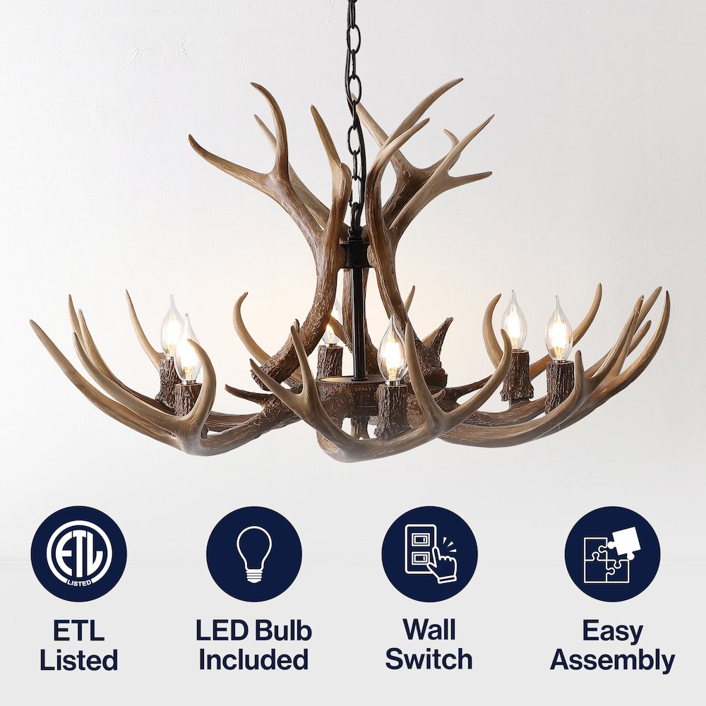 Eldora 6-Light Adjustable Resin Antler LED Chandelier