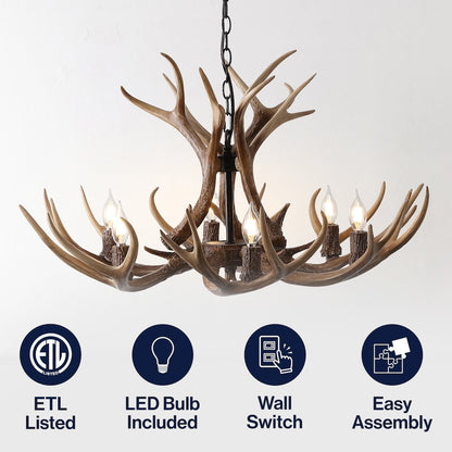 Eldora 6-Light Adjustable Resin Antler LED Chandelier