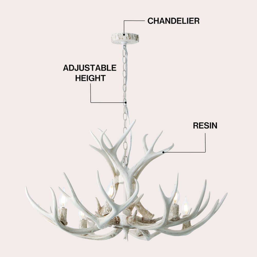 Eldora 6-Light Adjustable Resin Antler LED Chandelier