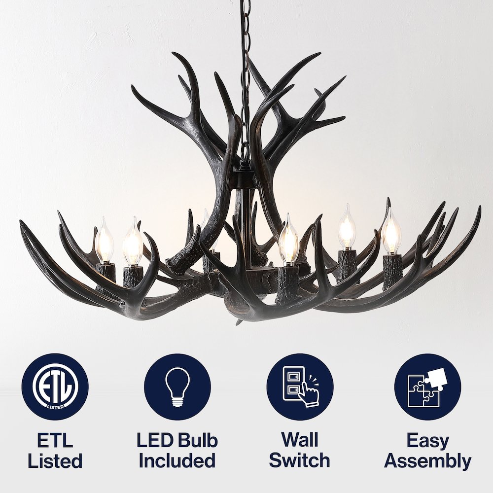 Eldora 6-Light Adjustable Resin Antler LED Chandelier