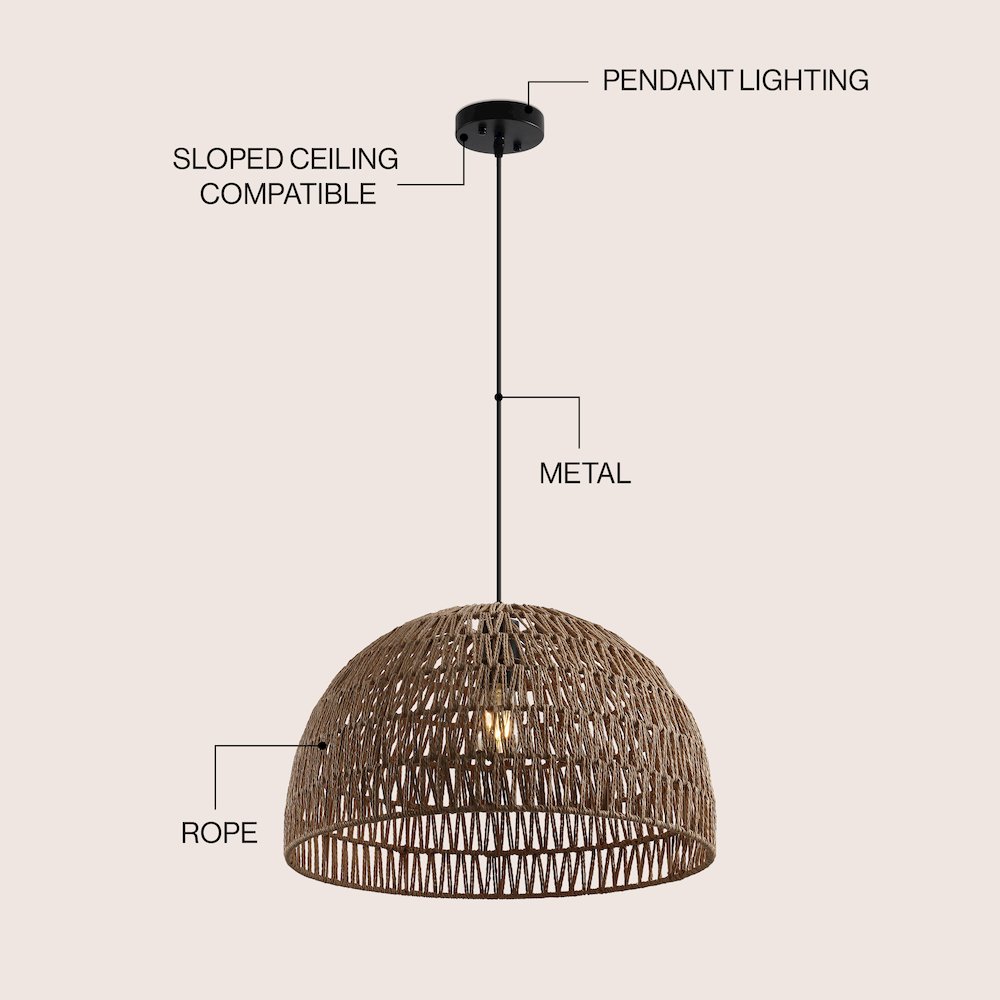 Campana 1-Light Bohemian Modern Woven Rope/Iron LED Pendant,