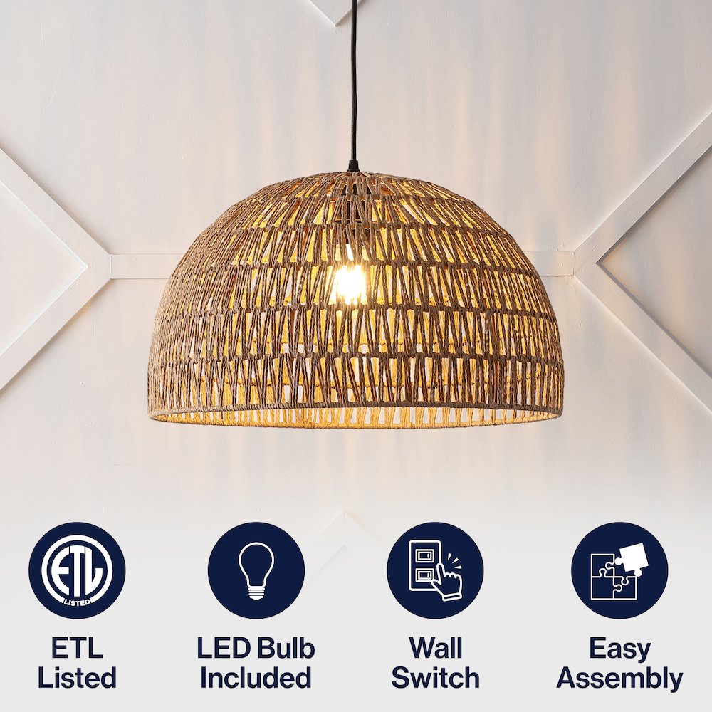 Campana 1-Light Bohemian Modern Woven Rope/Iron LED Pendant,