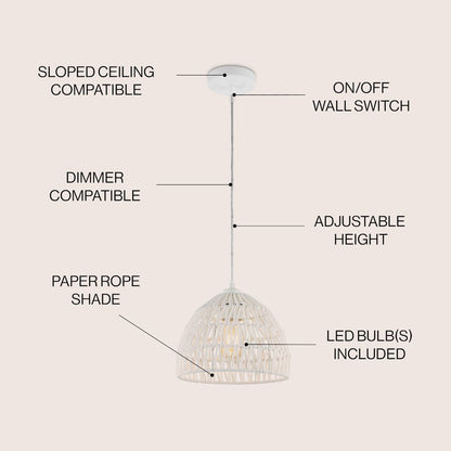 Campana 1-Light Bohemian Modern Woven Rope/Iron Led Pendant