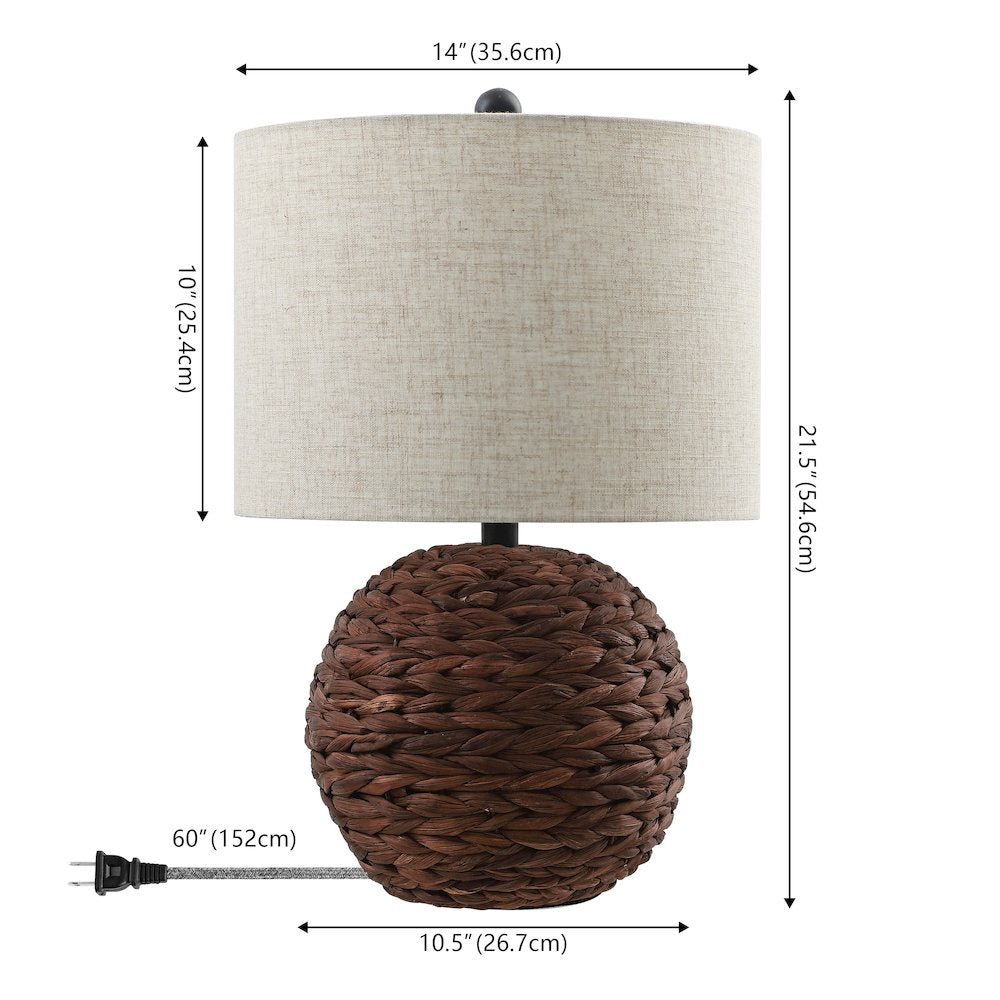 Camilo Modern Coastal Woven Rattan Globe LED Table Lamp Dark