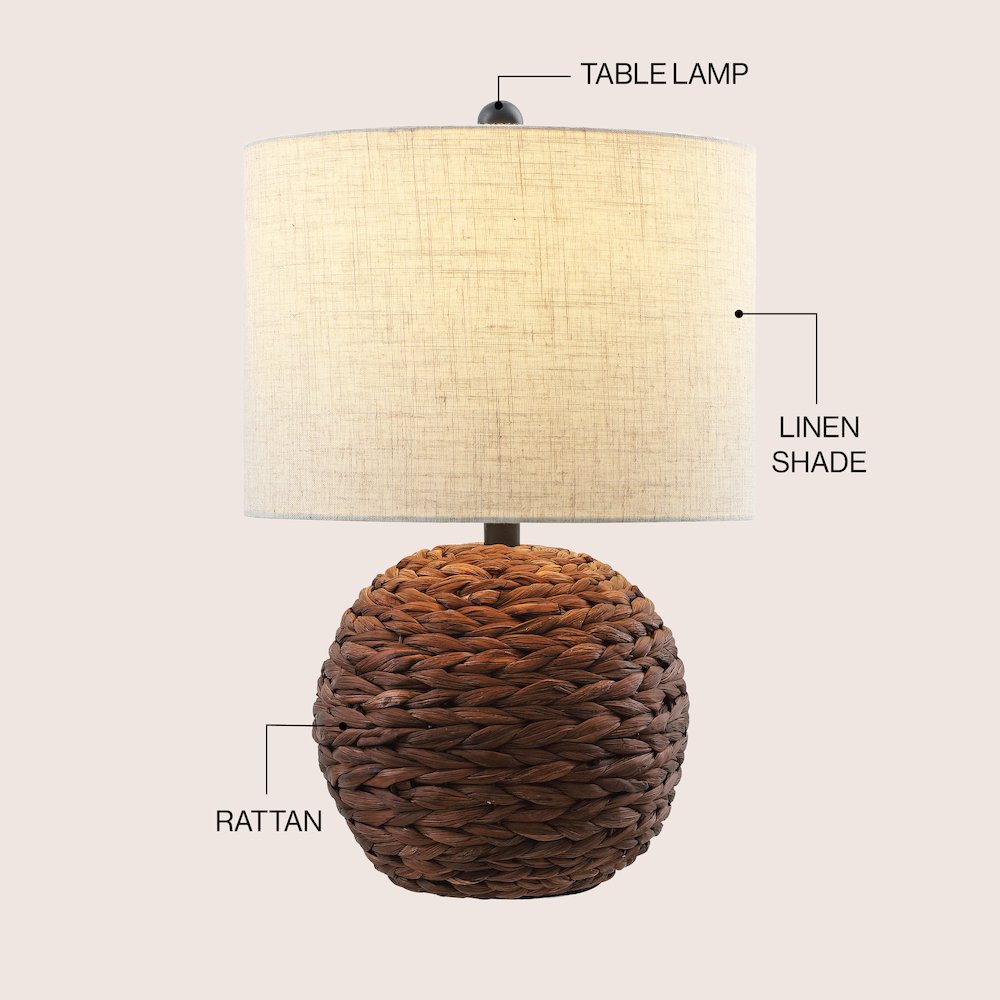 Camilo Modern Coastal Woven Rattan Globe LED Table Lamp Dark