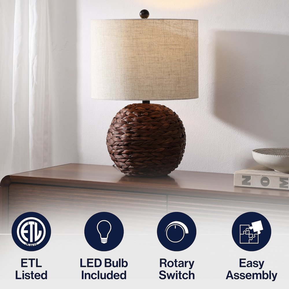 Camilo Modern Coastal Woven Rattan Globe LED Table Lamp Dark