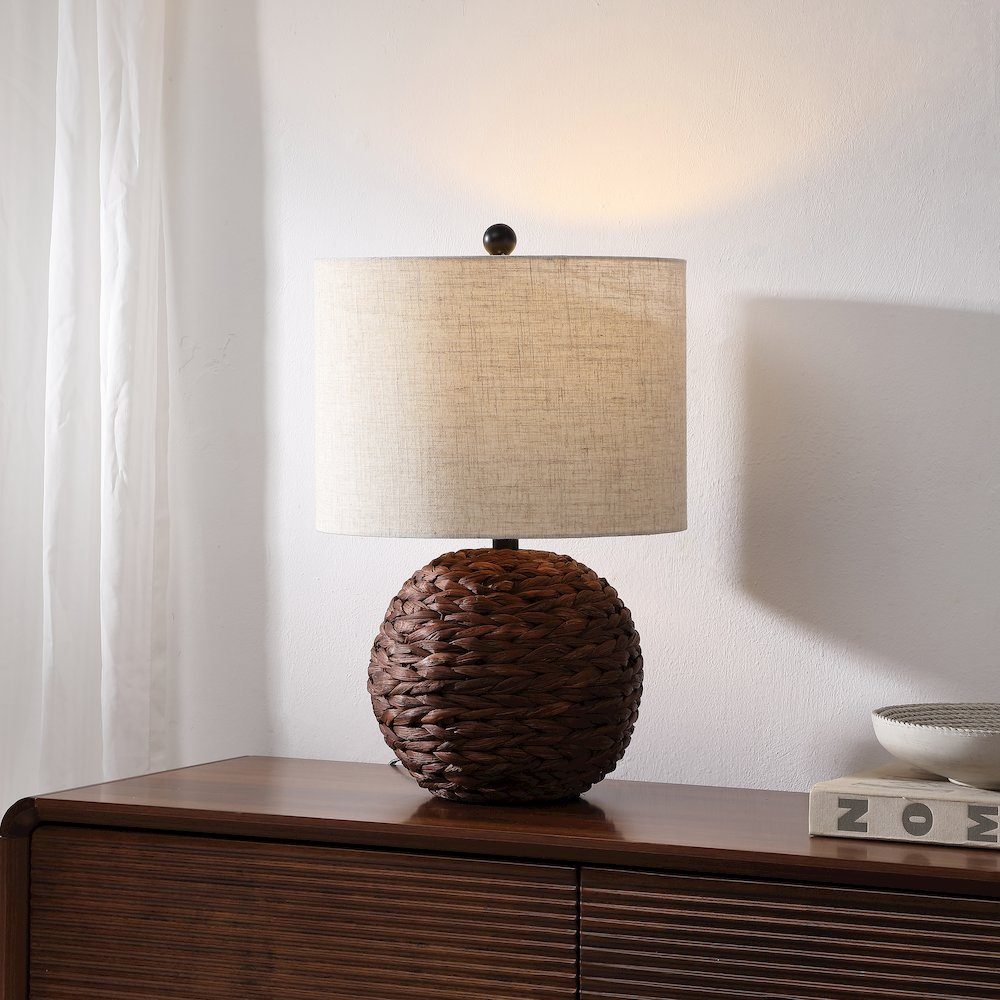 Camilo Modern Coastal Woven Rattan Globe LED Table Lamp Dark