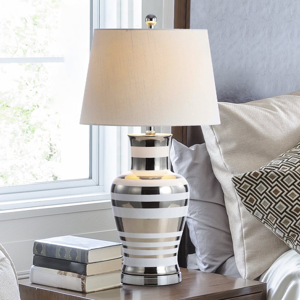 Zilar Striped Ceramiciron Classic Modern Led Table Lamp