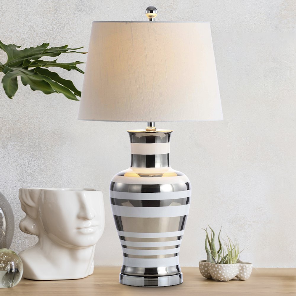 Zilar Striped Ceramiciron Classic Modern Led Table Lamp