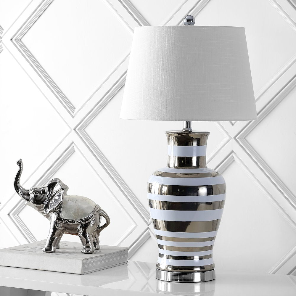 Zilar Striped Ceramiciron Classic Modern Led Table Lamp