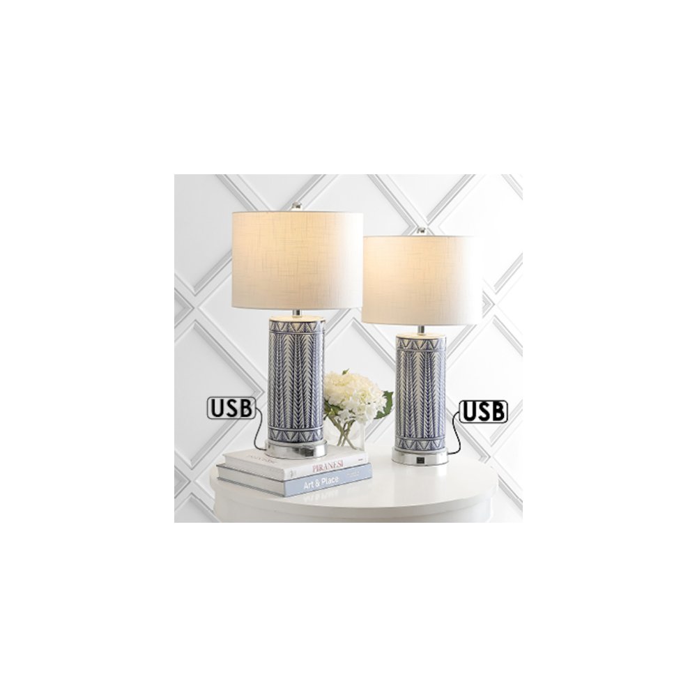 Sulka Ceramiciron Contemporary Usb Charging Led Table Lamp (Set Of 2)