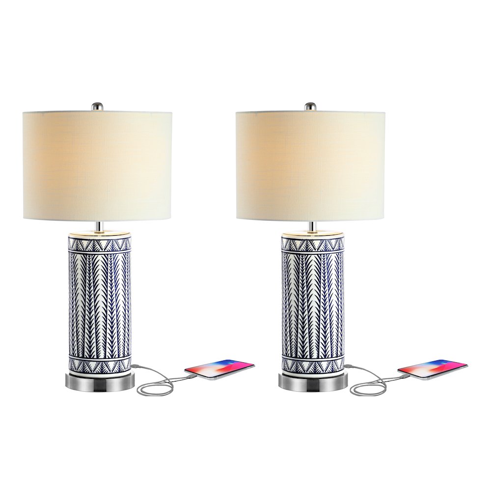 Sulka Ceramiciron Contemporary Usb Charging Led Table Lamp (Set Of 2)