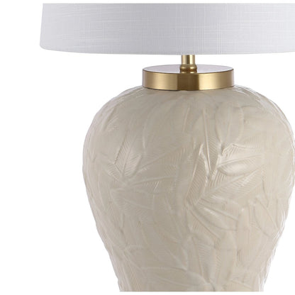 Regency Palm Leaf Ceramicmetal Bohemian Cottage Led Table Lamp