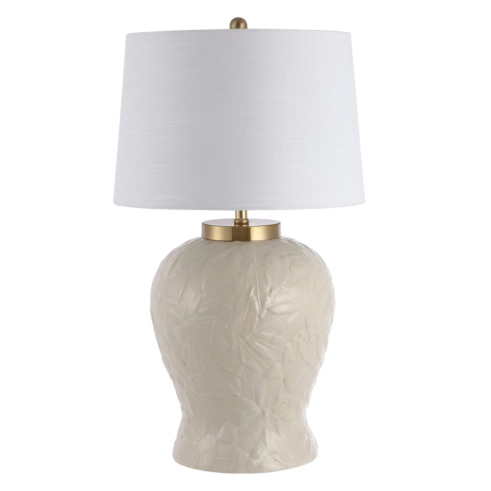 Regency Palm Leaf Ceramicmetal Bohemian Cottage Led Table Lamp