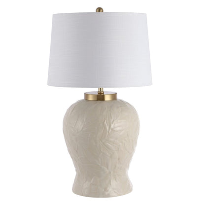 Regency Palm Leaf Ceramicmetal Bohemian Cottage Led Table Lamp