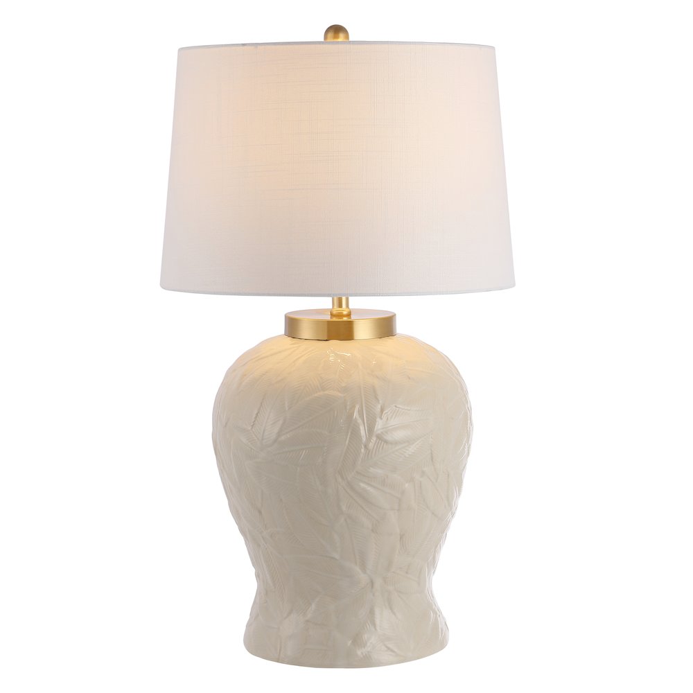 Regency Palm Leaf Ceramicmetal Bohemian Cottage Led Table Lamp
