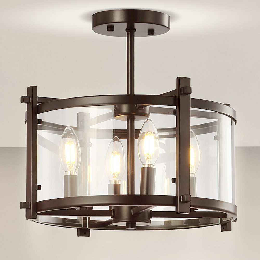 Hampdon Iron/Glass Modern Drum Led Flush Mount