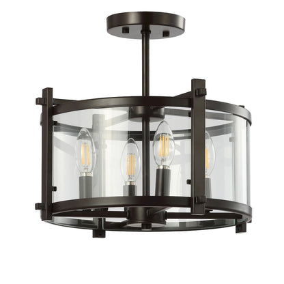Hampdon Iron/Glass Modern Drum Led Flush Mount