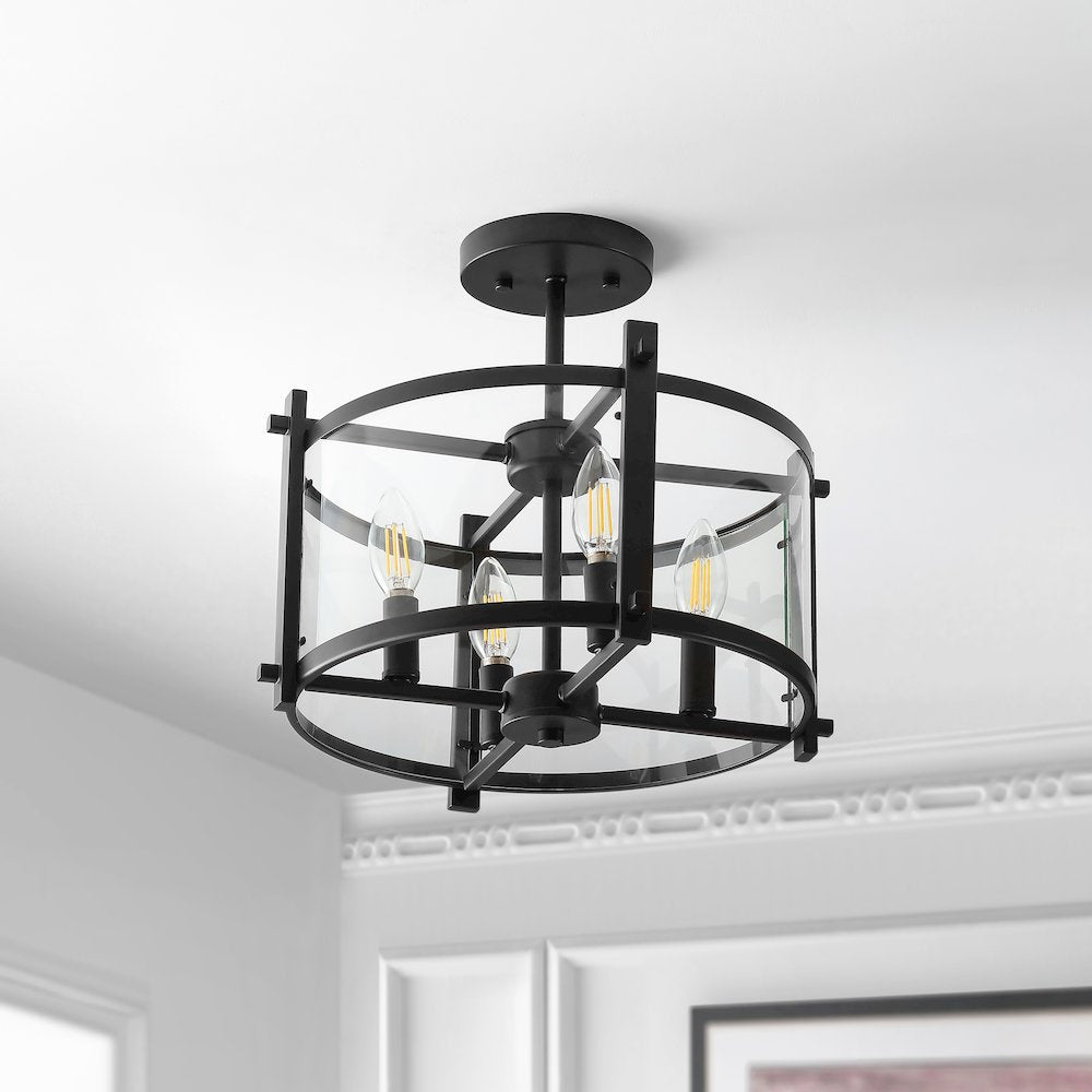 Hampdon Iron/Glass Modern Drum Led Flush Mount