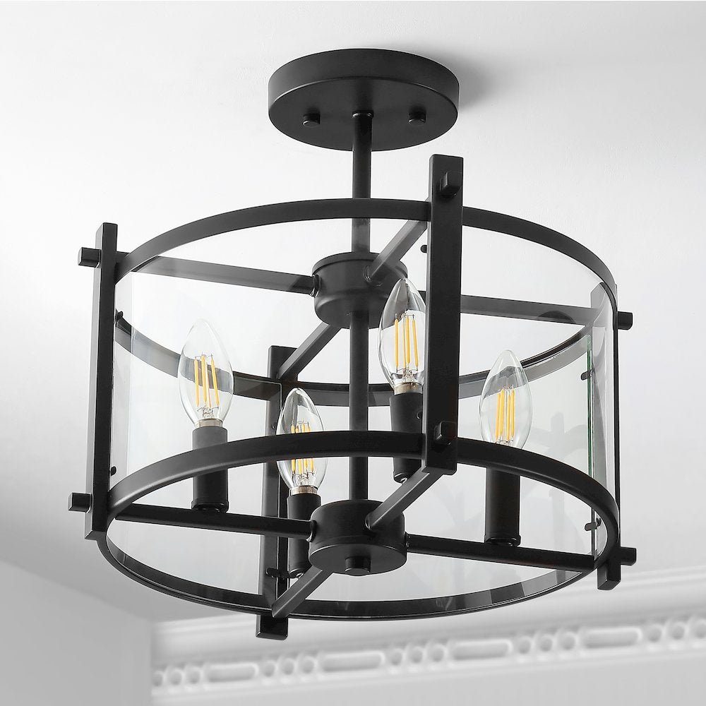 Hampdon Iron/Glass Modern Drum Led Flush Mount