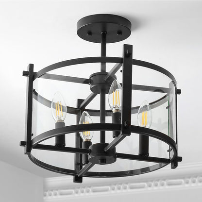 Hampdon Iron/Glass Modern Drum Led Flush Mount