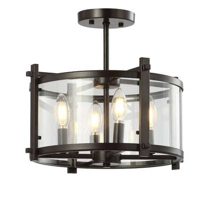 Hampdon Iron/Glass Modern Drum Led Flush Mount