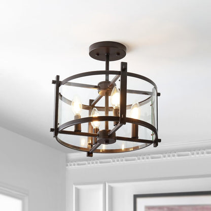 Hampdon Iron/Glass Modern Drum Led Flush Mount