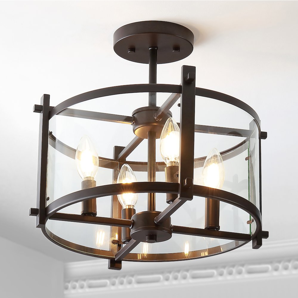 Hampdon Iron/Glass Modern Drum Led Flush Mount