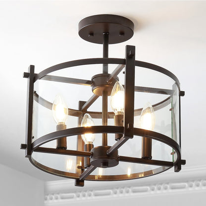 Hampdon Iron/Glass Modern Drum Led Flush Mount