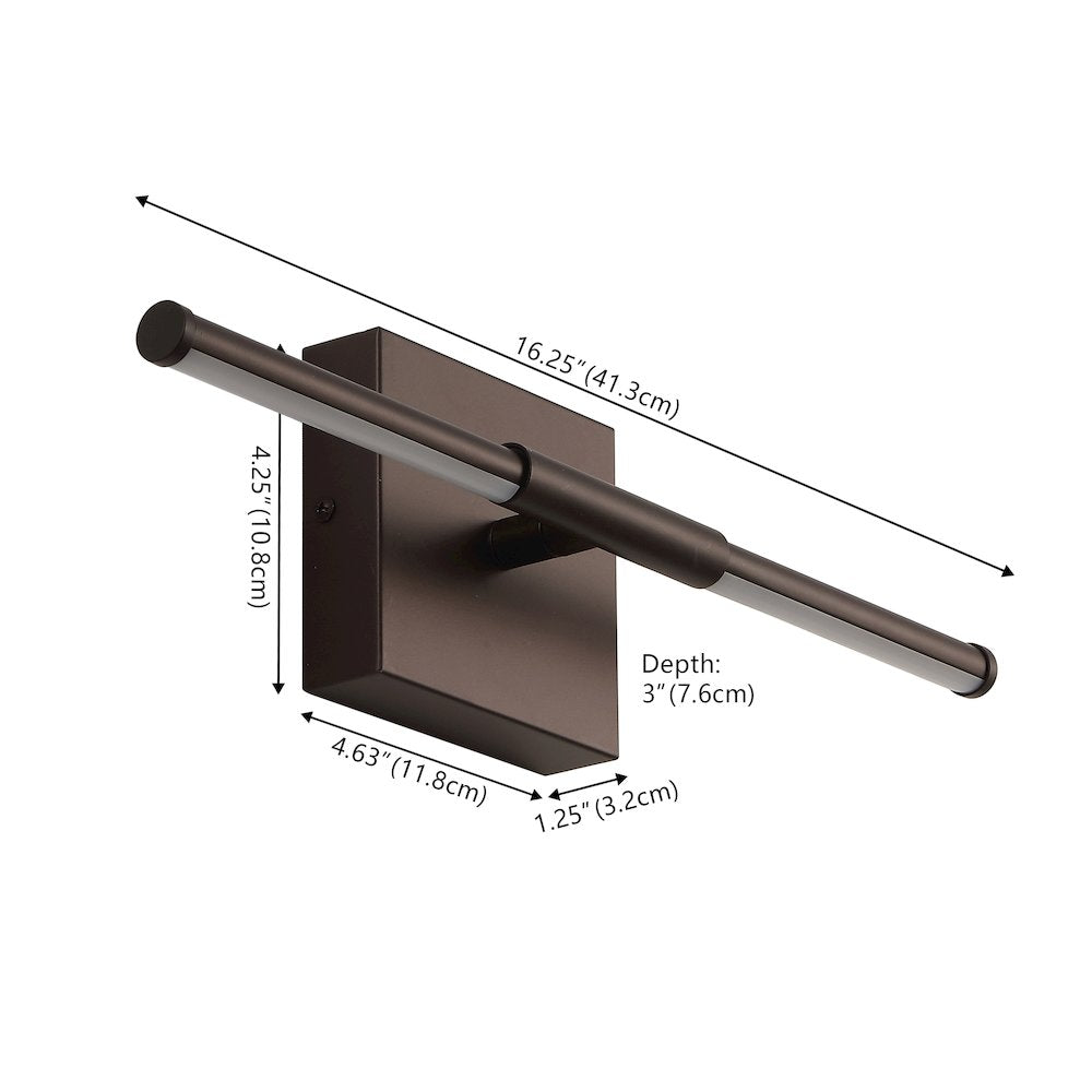 16.25" Minimalist Dimmable Integrated LED Metal Wall Sconce, Oil Rubbed Bronze