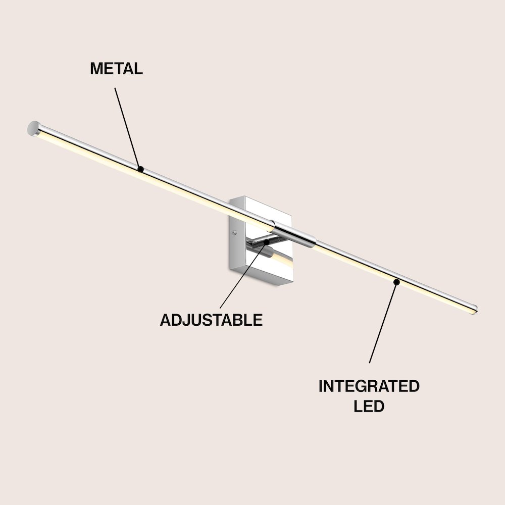 Makena 32" Modern Minimalist Dimmable Integrated LED Metal Wall Sconce, Chrome